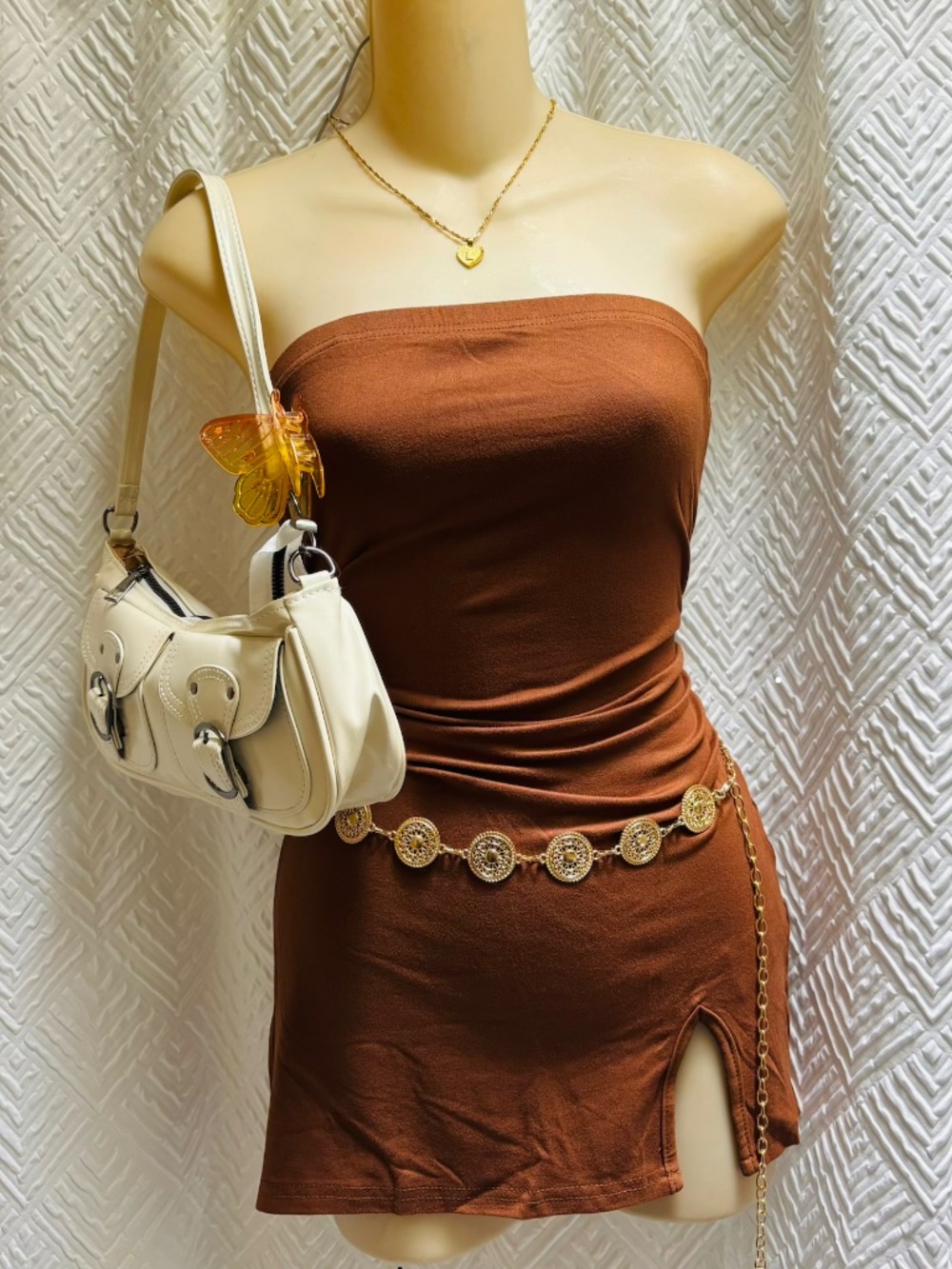 Chocolate caramel color bodycon dress strapless